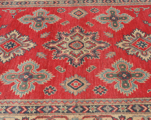 4x6 Red Kuba Afghan Hand Knotted Wool Area Rug